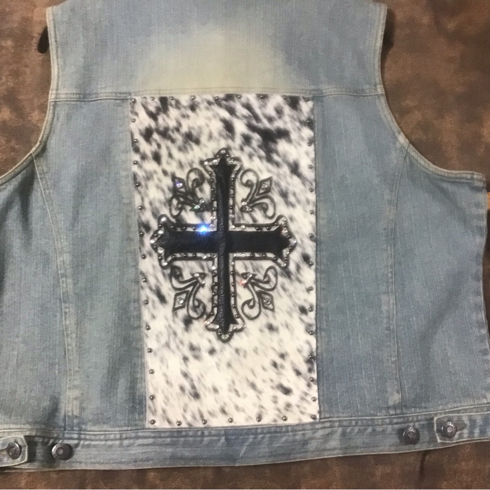 Stylish Denim Vest with cowhide Cross Design